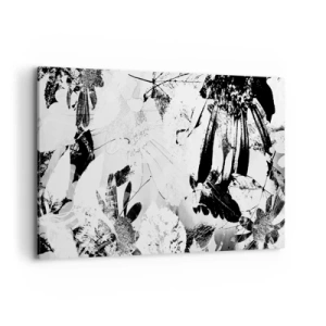 Cuadro sobre lienzo - Impresión de Imagen - Flores abstractas en blanco y negro en un estilo minimalista. - 120x80cm - Otoño en negativo - Decoración de pared moderna para salón y dormitorio ARTTOR