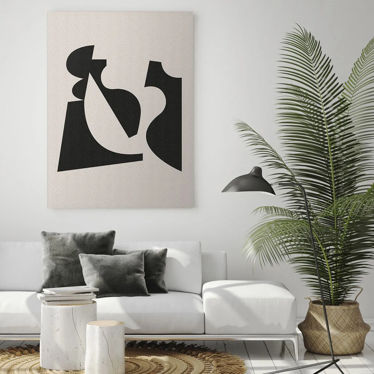 Cuadro sobre vidrio - Impresiones sobre Vidrio - Composición geométrica abstracta en blanco y negro - 80x120cm - Para automontaje - Decoración de pared moderna para salón y dormitorio ARTTOR