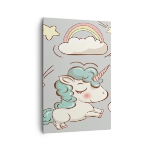 Cuadro sobre lienzo - Impresión de Imagen - Lindos unicornios sobre un fondo pastel. - 80x120cm - Estoy seguro de que existen - Decoración de pared moderna para salón y dormitorio ARTTOR