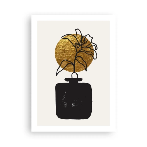 Póster - Composición abstracta con una flor y un círculo dorado. - 50x70cm - Belleza en equilibrio - Decoración de pared moderna para salón y dormitorio ARTTOR
