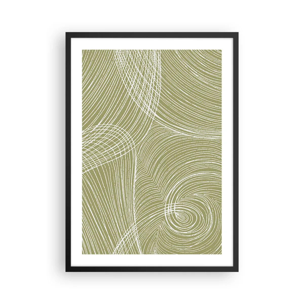 Póster en marco negro - Una composición abstracta en tonos verdes con líneas dinámicas. - 50x70cm - Abstracción intrincada en blanco - Decoración de pared moderna para salón y dormitorio ARTTOR