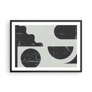 Póster en marco negro - Patrones geométricos en tonos negros y grises. - 70x50cm - Composición arriba y abajo - Decoración de pared moderna para salón y dormitorio ARTTOR