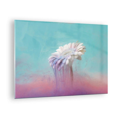 Cuadro sobre vidrio - Impresiones sobre Vidrio - Una delicada flor inmersa en tonos pastel de azul y rosa. - 70x50cm - El inframundo de las flores - Decoración de pared moderna para salón y dormitorio ARTTOR