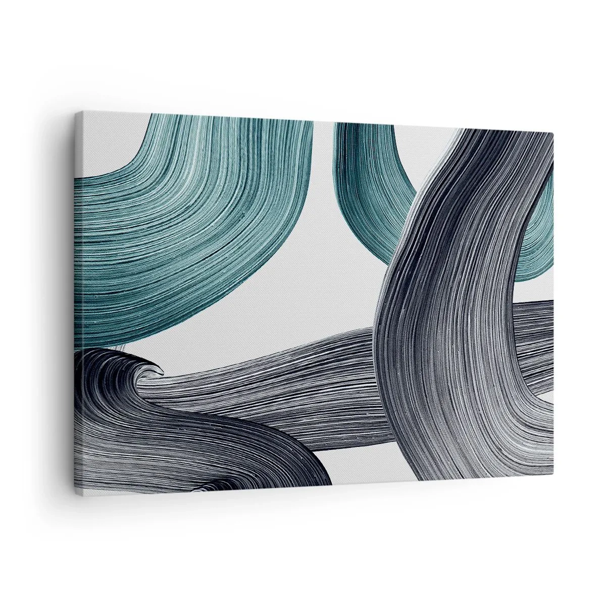 Cuadro sobre lienzo - Impresión de Imagen - Líneas abstractas fluidas en tonos verdes y grises. - 70x50cm - Senderos esmeralda y negro - Decoración de pared moderna para salón y dormitorio ARTTOR