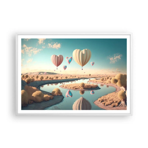 Póster en marco blanco - El amor te hace volar - 100x70 cm