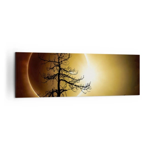 Cuadro sobre lienzo - Impresión de Imagen - Eclipse solar con una silueta de árbol en primer plano - 160x50cm - Eclipse total - Decoración de pared moderna para salón y dormitorio ARTTOR