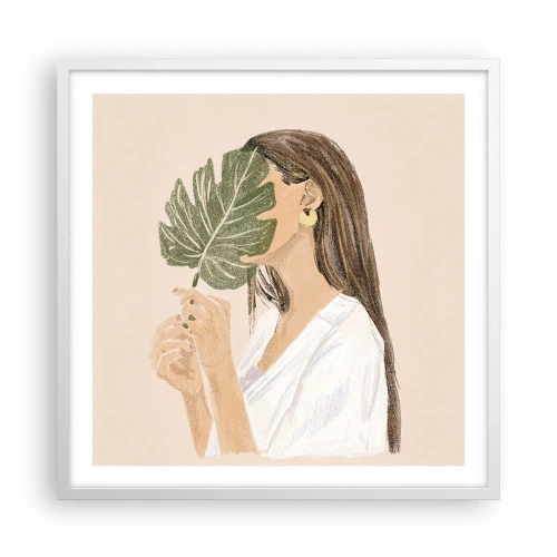 Póster en marco blanco - Retrato misterioso con un abanico - 60x60 cm