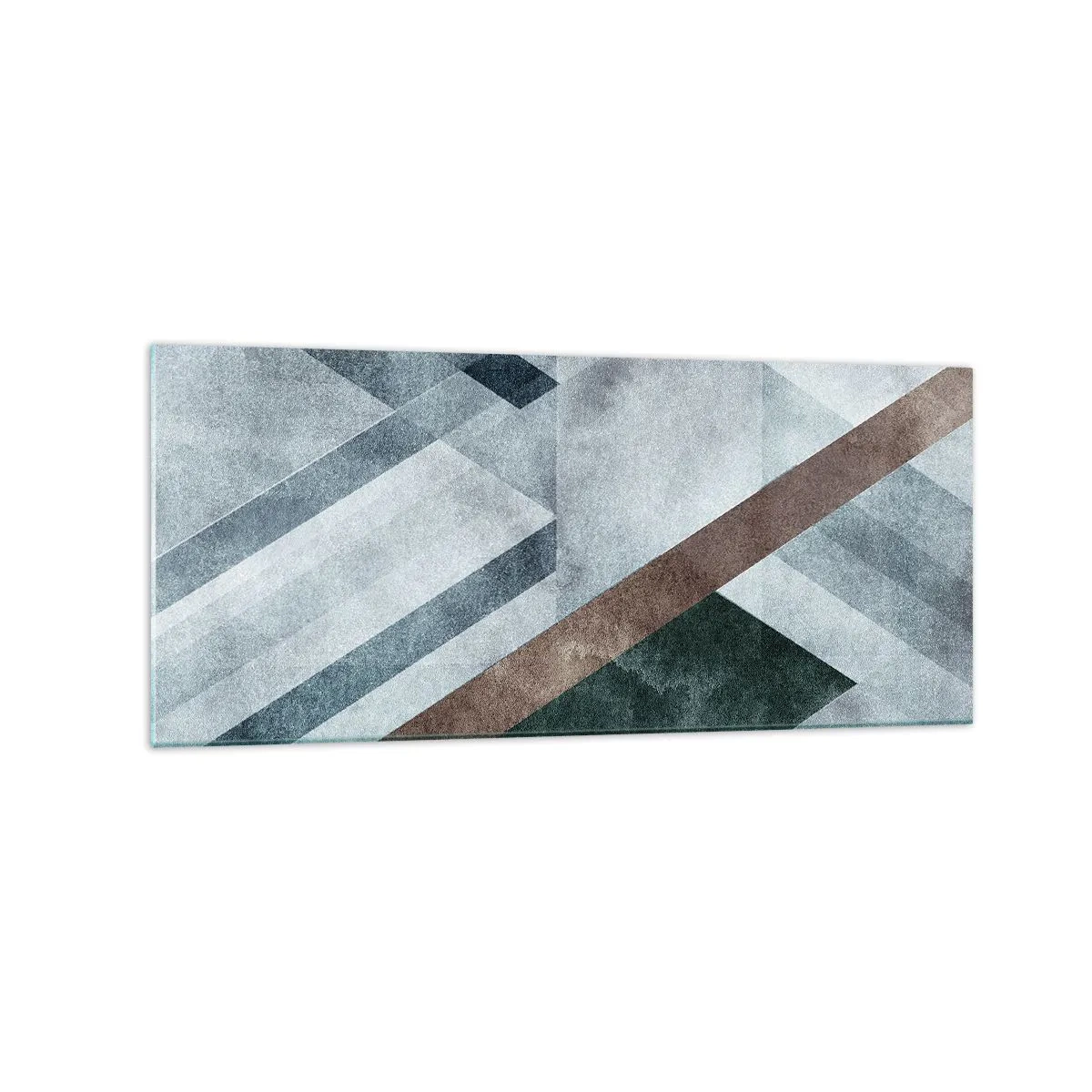 Cuadro sobre vidrio - Impresiones sobre Vidrio - Formas geométricas en tonos fríos de azul y marrón. - 120x50cm - Sofisticada elegancia de la geometría - Decoración de pared moderna para salón y dormitorio ARTTOR