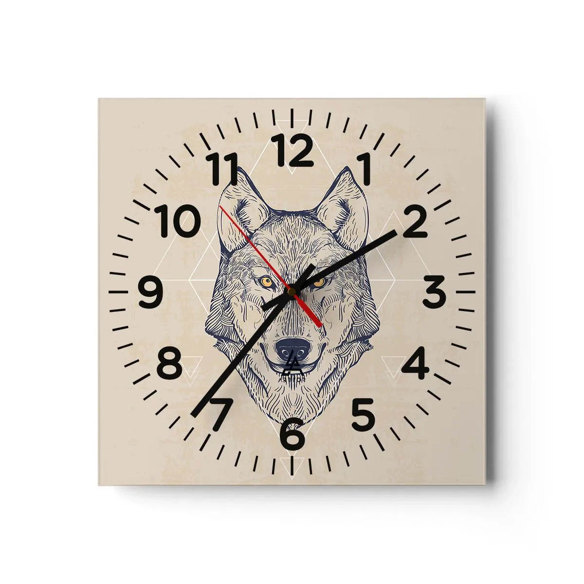 Reloj de pared - Reloj de vidrio - La mirada del lobo alfa - 40x40 cm
