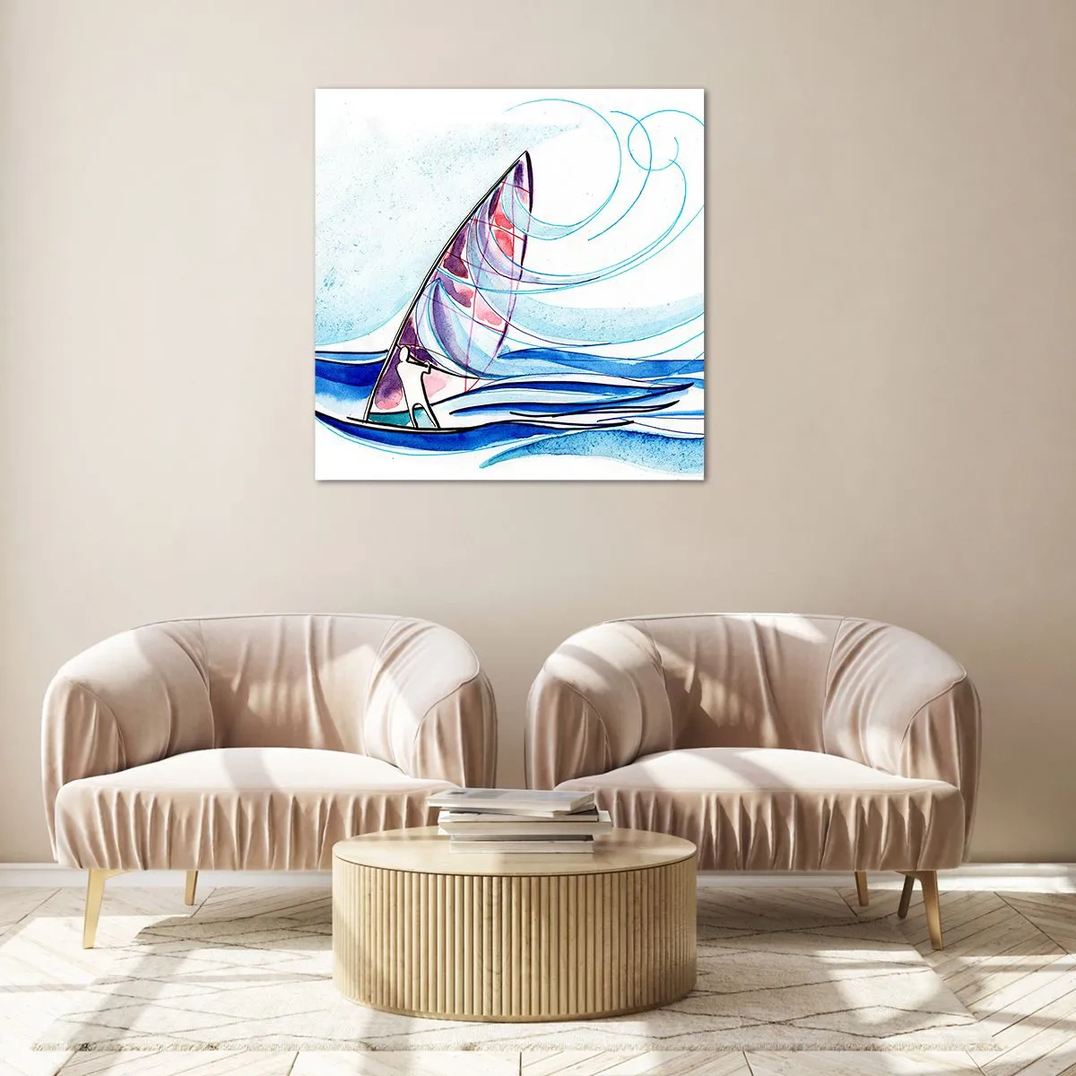 Cuadro sobre vidrio - Impresiones sobre Vidrio - Con el viento al ritmo de las olas - 30x30 cm