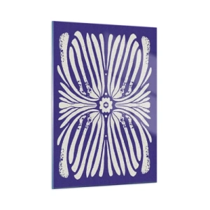 Cuadro sobre vidrio - Impresiones sobre Vidrio - Patrón étnico simétrico sobre un fondo morado. - 50x70cm - Inspiraciones étnicas - Decoración de pared moderna para salón y dormitorio ARTTOR