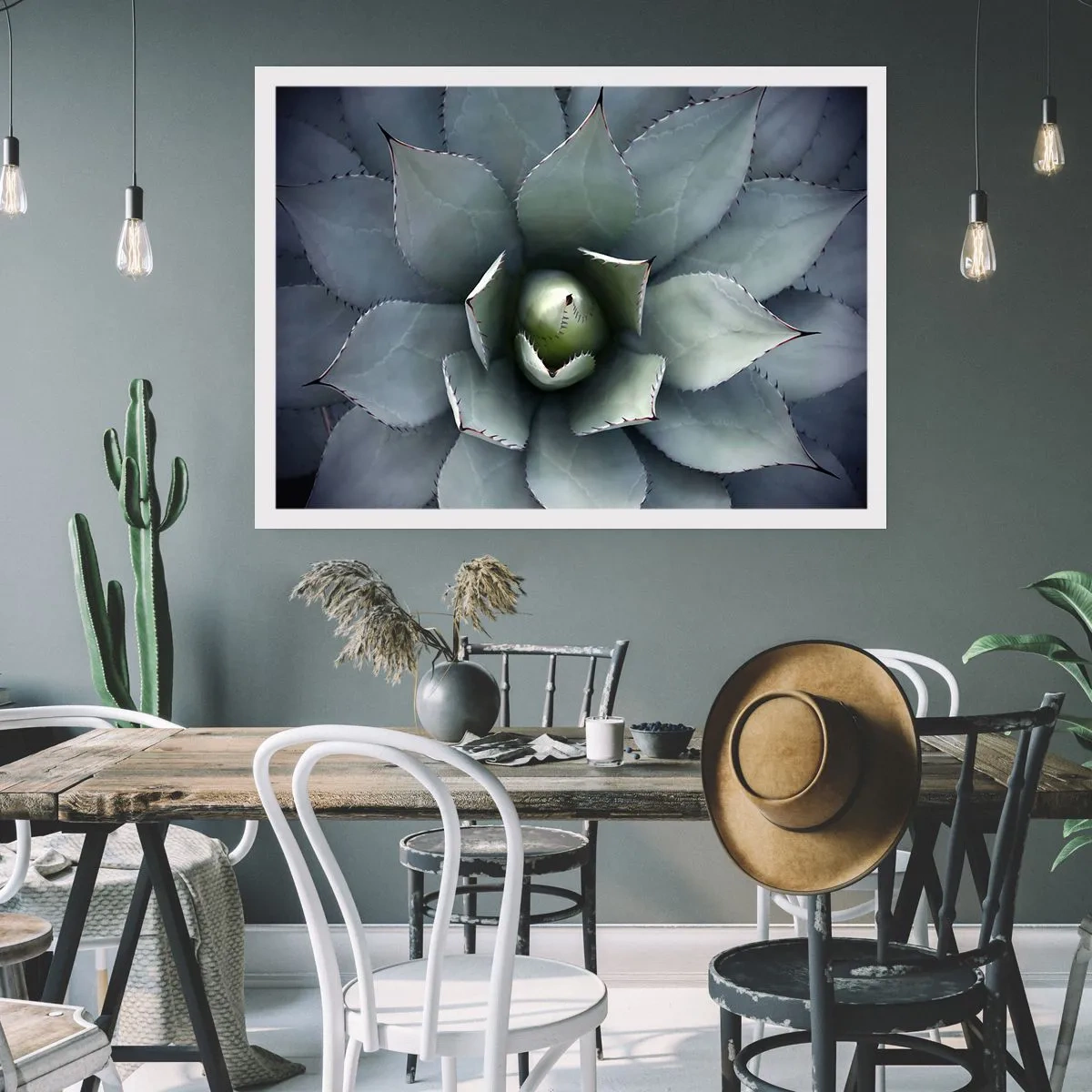 Póster - Primer plano de una roseta de agave en delicados tonos verdes. - 100x70cm - Perfección natural - Decoración de pared moderna para salón y dormitorio ARTTOR