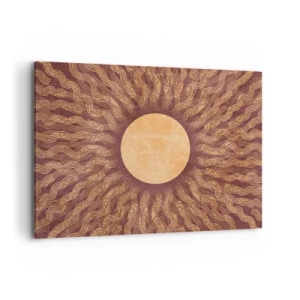 Cuadro sobre lienzo - Impresión de Imagen - Patrón soleado con rayos sobre un fondo en tonos marrones. - 100x70cm - Icono del sol - Decoración de pared moderna para salón y dormitorio ARTTOR