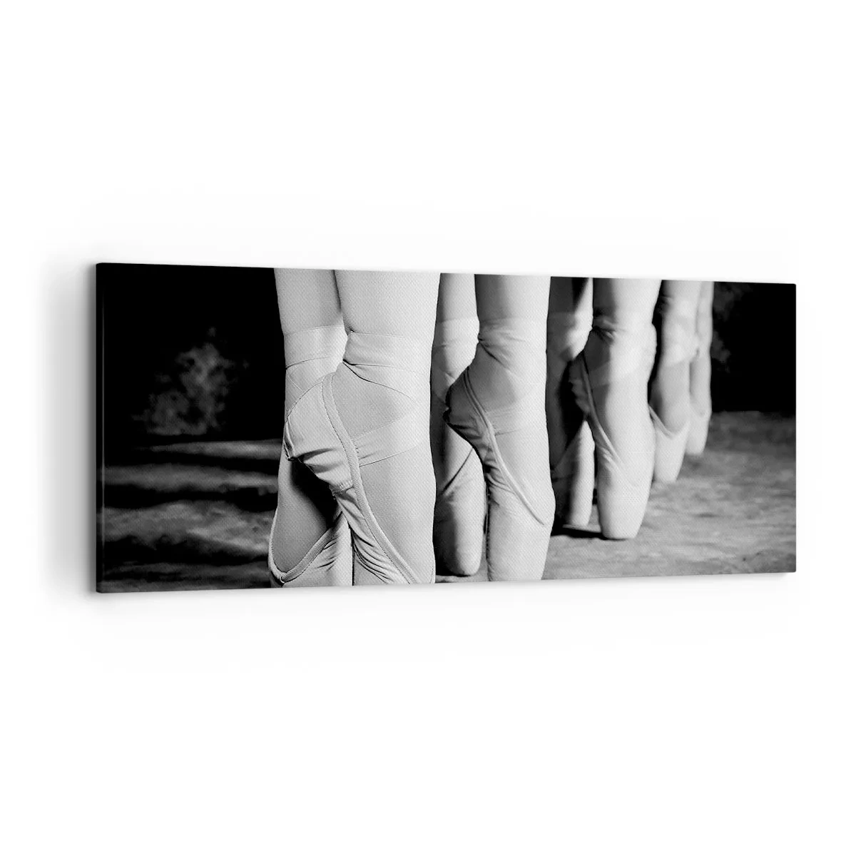 Cuadro sobre lienzo - Impresión de Imagen - Fotografía en blanco y negro de las zapatillas de ballet de una bailarina. - 120x50cm - En conjunto y al unísono - Decoración de pared moderna para salón y dormitorio ARTTOR
