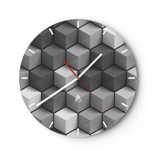 Reloj de pared - Reloj de vidrio - Figuras cúbicas 3D en disposición geométrica - 30x30cm - Rompecabezas cubista - Decoración de pared moderna para salón, cocina y dormitorio ARTTOR
