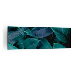 Cuadro sobre lienzo - Impresión de Imagen - Primer plano de hojas verdes con un fondo oscuro - 160x50cm - El propio verde - Decoración de pared moderna para salón y dormitorio ARTTOR