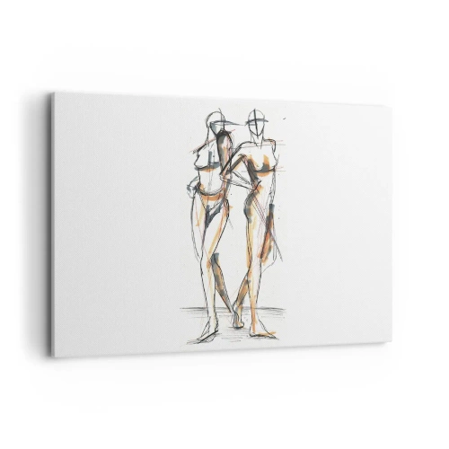 Cuadro sobre lienzo - Impresión de Imagen - Boceto artístico de dos siluetas sobre un fondo blanco. - 100x70cm - Un estudio sobre el encanto - Decoración de pared moderna para salón y dormitorio ARTTOR