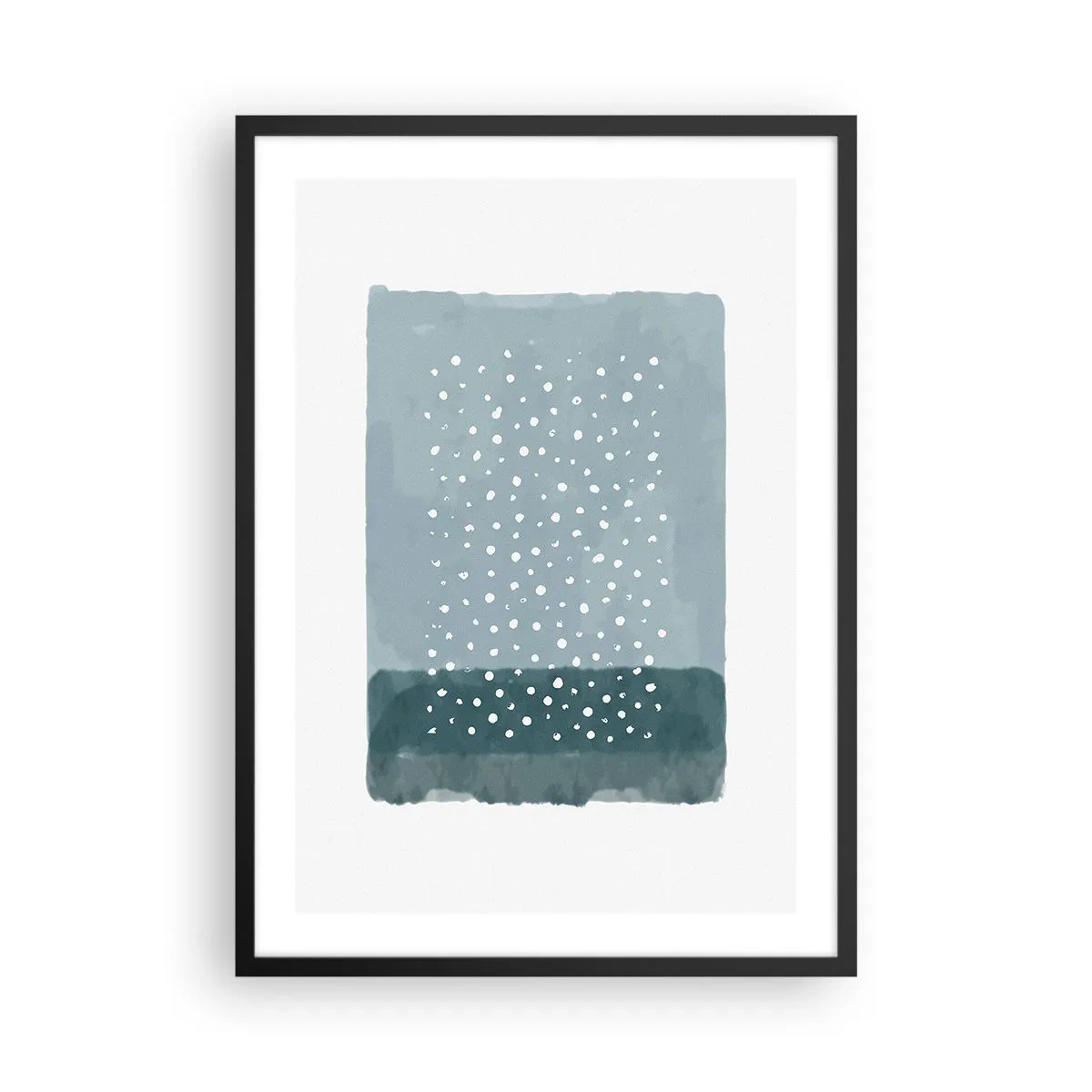 Póster en marco negro - Una composición abstracta con puntos blancos sobre fondo azul. - 50x70cm - Creación sobre azul - Decoración de pared moderna para salón y dormitorio ARTTOR