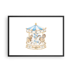 Póster en marco negro - Un carrusel en colores pastel sobre un fondo blanco. - 70x50cm - Dulce infancia - Decoración de pared moderna para salón y dormitorio ARTTOR