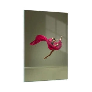 Cuadro sobre vidrio - Impresiones sobre Vidrio - Bailarina de ballet en pose dinámica con tela rosa. - 70x100cm - Llama danzante - Decoración de pared moderna para salón y dormitorio ARTTOR