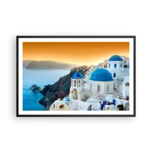 Póster en marco negro - Santorini - el abrazo a las rocas - 91x61 cm