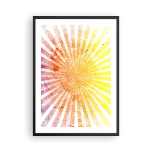 Póster en marco negro - Patrón abstracto de rayos en tonos amarillos y rojos. - 50x70cm - Renacer del sol - Decoración de pared moderna para salón y dormitorio ARTTOR