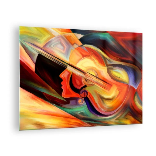 Cuadro sobre vidrio - Impresiones sobre Vidrio - Retrato abstracto con una guitarra y notas musicales al fondo. - 70x50cm - Juego musical - Decoración de pared moderna para salón y dormitorio ARTTOR