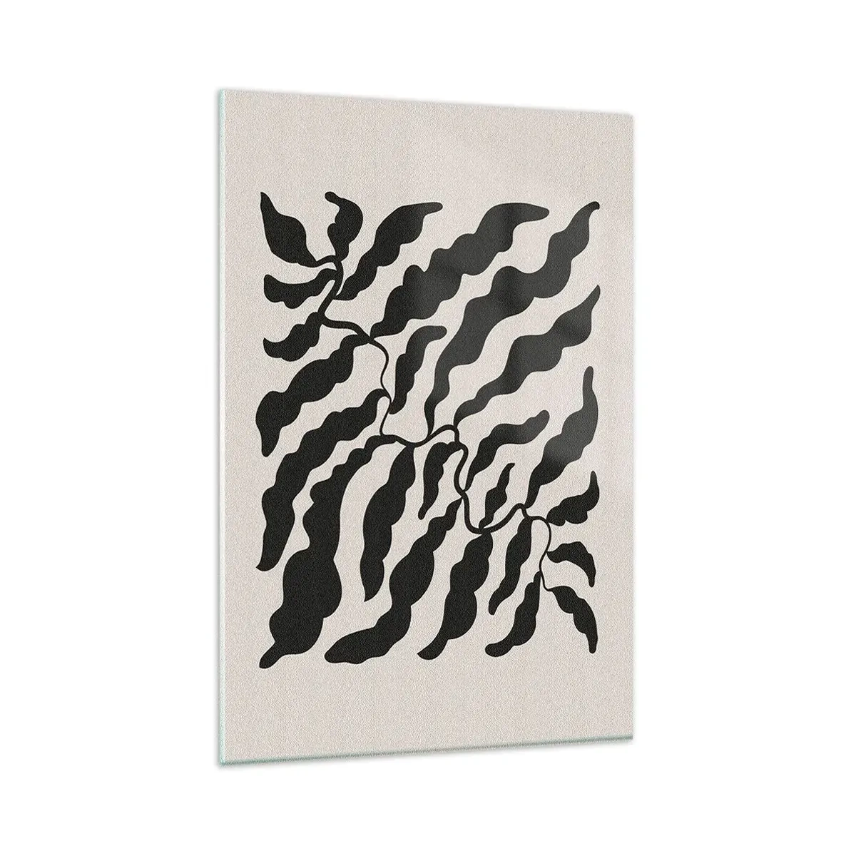 Cuadro sobre vidrio - Impresiones sobre Vidrio - Ramitas con hojas en negro sobre un fondo claro - 80x120cm - La naturaleza de un cuadrado - Decoración de pared moderna para salón y dormitorio ARTTOR
