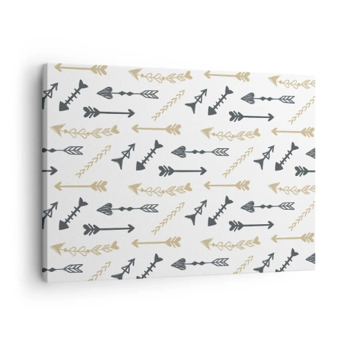 Cuadro sobre lienzo - Impresión de Imagen - Un patrón minimalista con flechas en colores beige y gris. - 70x50cm - El sueño de un arquero - Decoración de pared moderna para salón y dormitorio ARTTOR