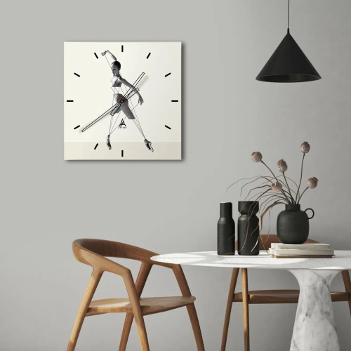 Reloj de pared - Reloj de vidrio - Bailarina en interpretación geométrica con líneas. - 30x30cm - Títere de sí misma - Decoración de pared moderna para salón y dormitorio ARTTOR