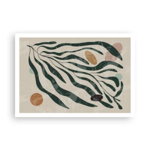 Póster - Líneas y formas orgánicas en verde y beige. - 100x70cm - Entre verdes - Decoración de pared moderna para salón y dormitorio ARTTOR