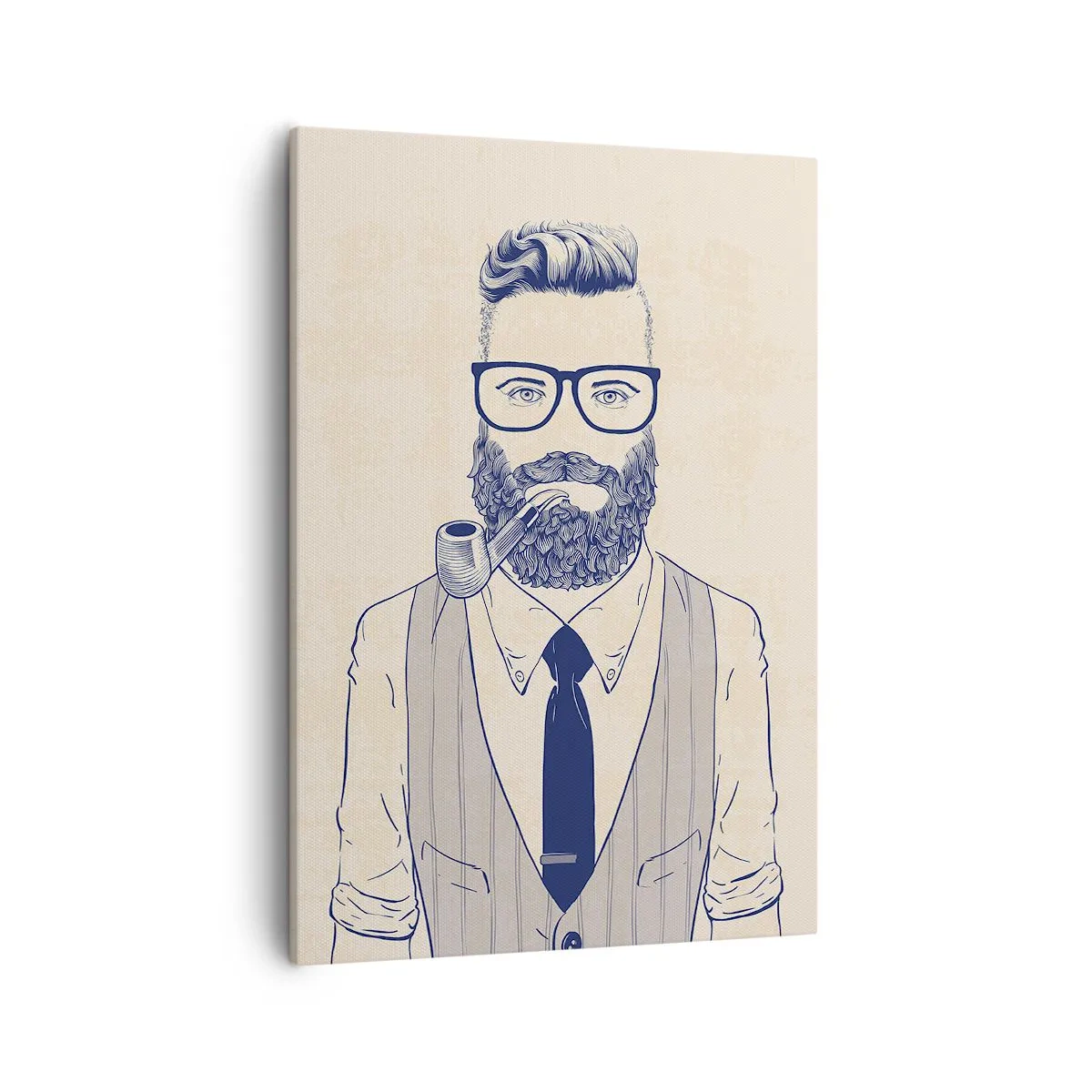 Cuadro sobre lienzo - Impresión de Imagen - Hombre estilizado con barba, pipa y gafas. - 50x70cm - Alegre, masculino y a la moda - Decoración de pared moderna para salón y dormitorio ARTTOR