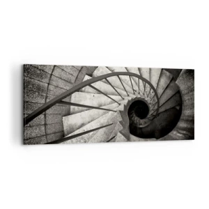 Cuadro sobre lienzo - Impresión de Imagen - Escalera de caracol en blanco y negro de estilo moderno. - 120x50cm - Escaleras arriba, escaleras abajo - Decoración de pared moderna para salón y dormitorio ARTTOR