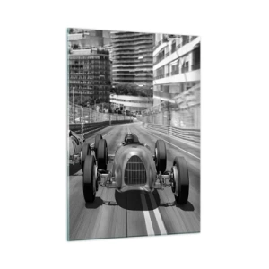 Cuadro sobre vidrio - Impresiones sobre Vidrio - Carrera de coches histórica en blanco y negro - 50x70cm - Érase una vez en Montecarlo - Decoración de pared moderna para salón y dormitorio ARTTOR
