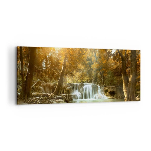 Cuadro sobre lienzo - Impresión de Imagen - Paisaje otoñal con cascada - 120x50cm - Una cascada en el parque - Decoración de pared moderna para salón y dormitorio ARTTOR