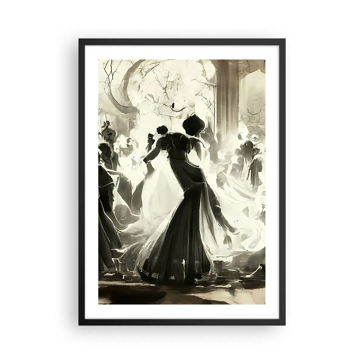 Póster en marco negro - Un elegante balón en blanco y negro. - 50x70cm - Gran mascarada - Decoración de pared moderna para salón y dormitorio ARTTOR