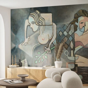 Fotomural Standard Eco - Una composición abstracta de dos figuras en forma geométrica. - 100x70cm - Un mosaico de espíritu y materia - Decoración de pared moderna para salón y dormitorio ARTTOR