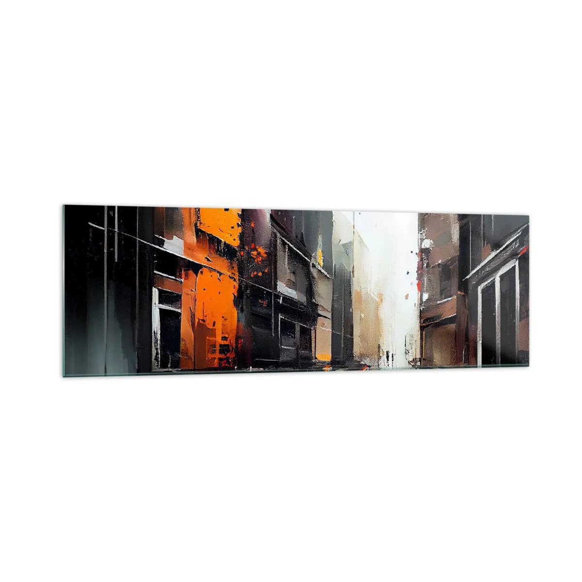 Cuadro sobre vidrio - Impresiones sobre Vidrio - Vista abstracta de una calle de la ciudad bajo la lluvia - 160x50cm - Día lluvioso - Decoración de pared moderna para salón y dormitorio ARTTOR