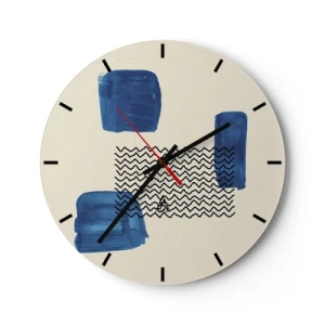 Reloj de pared - Reloj de vidrio - Composición abstracta con formas y patrones azules. - 30x30cm - Un cuarteto abstracto - Decoración de pared moderna para salón, cocina y dormitorio ARTTOR