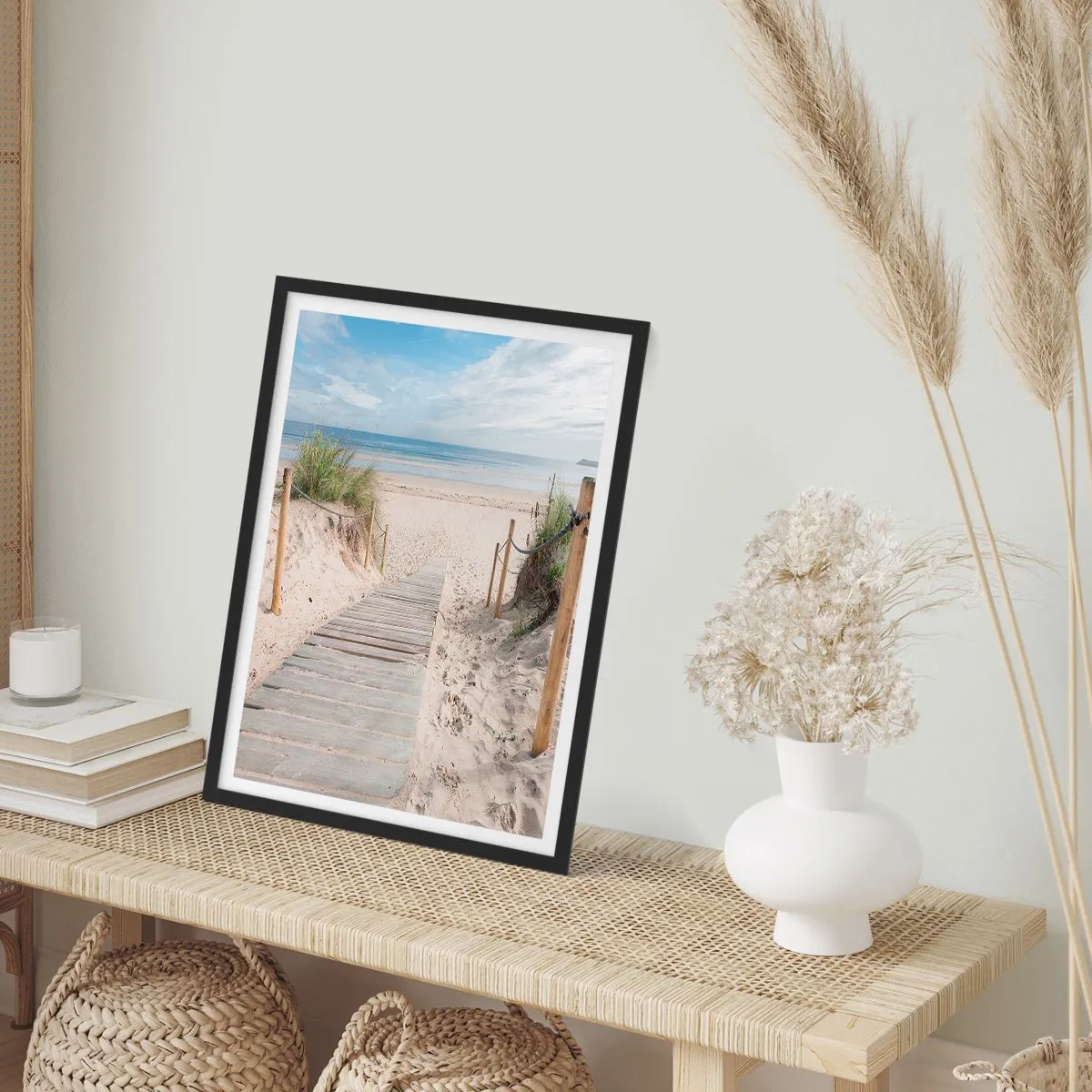Póster en marco negro - Camino a la playa con vistas al mar - 50x70cm - Hasta el horizonte - Decoración de pared moderna para salón y dormitorio ARTTOR