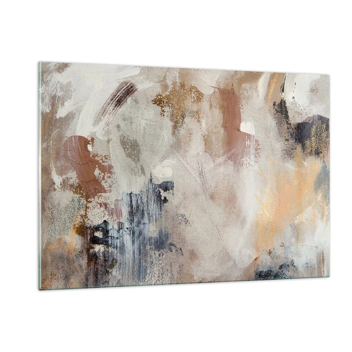 Cuadro sobre vidrio - Impresiones sobre Vidrio - Composición abstracta en beige y marrón de estilo brumoso - 120x80cm - Abstracción brumosa - Decoración de pared moderna para salón y dormitorio ARTTOR