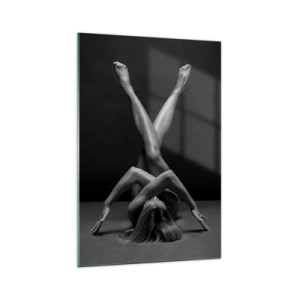 Cuadro sobre vidrio - Impresiones sobre Vidrio - Una interpretación artística de una mujer en blanco y negro. - 70x100cm - Geometría al desnudo - Decoración de pared moderna para salón y dormitorio ARTTOR
