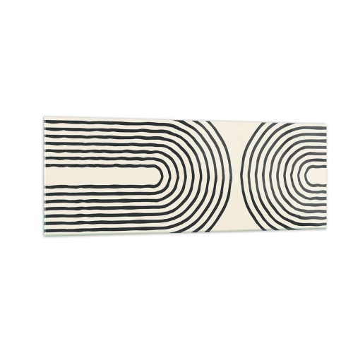 Cuadro sobre vidrio - Impresiones sobre Vidrio - Patrón geométrico abstracto con líneas simétricas sobre un fondo claro. - 140x50cm - Próximamente... - Decoración de pared moderna para salón y dormitorio ARTTOR