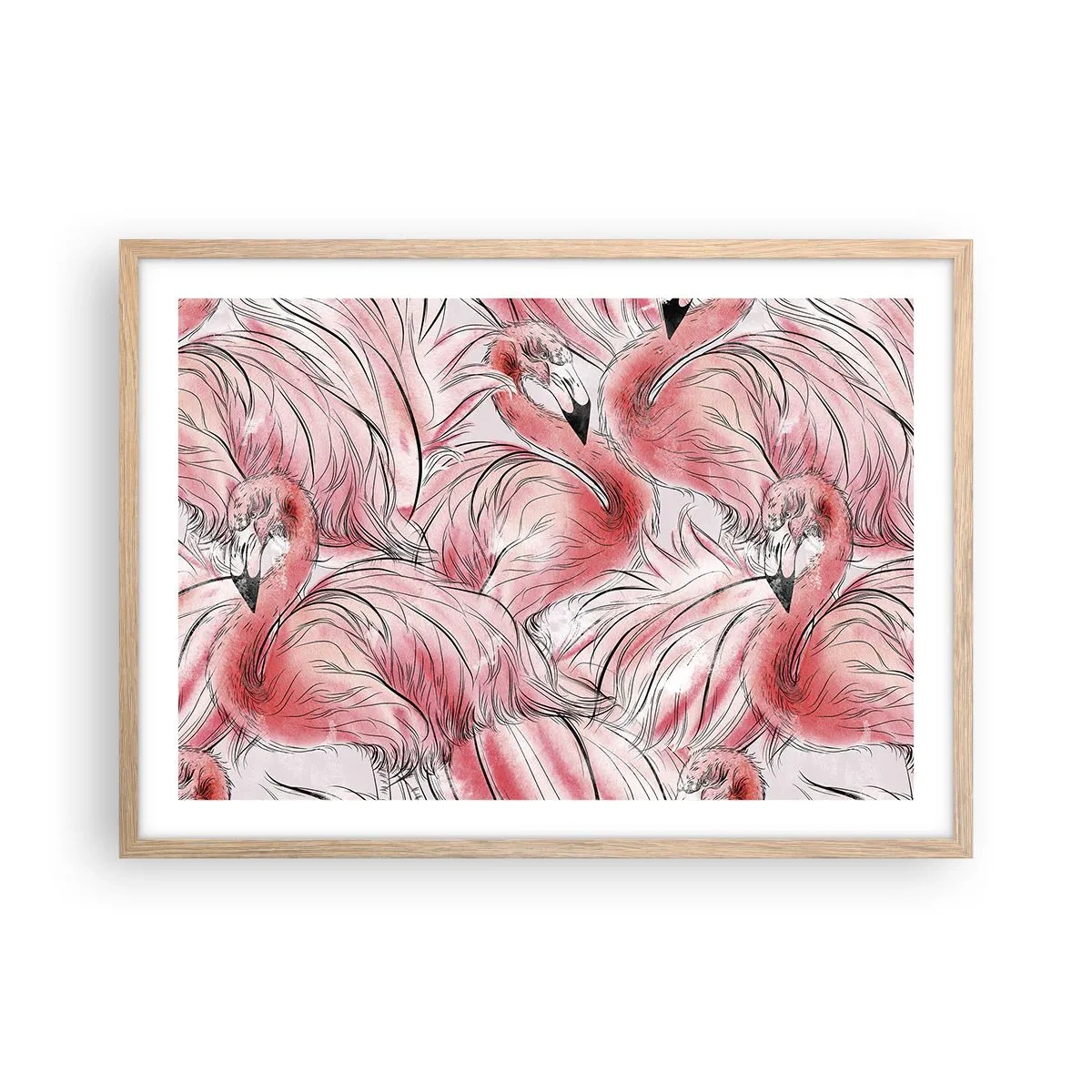 Póster en marco roble claro - Ballet de aves - 70x50 cm