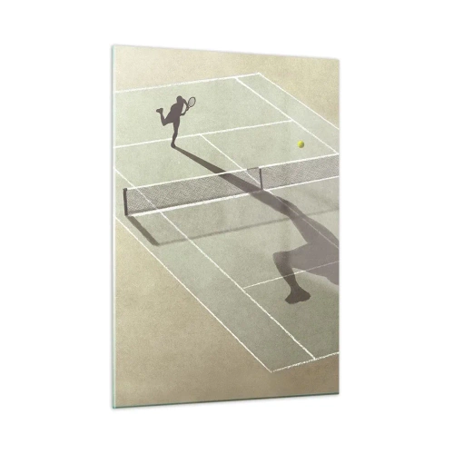 Cuadro sobre vidrio - Impresiones sobre Vidrio - La figura de un tenista y su sombra en la cancha durante un saque. - 50x70cm - Véncete a ti mismo - Decoración de pared moderna para salón y dormitorio ARTTOR