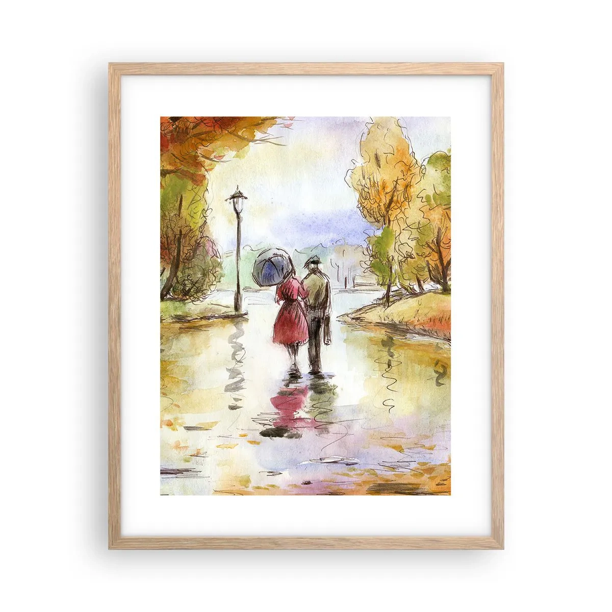Póster en marco roble claro - Un otoño romántico en el parque - 40x50 cm