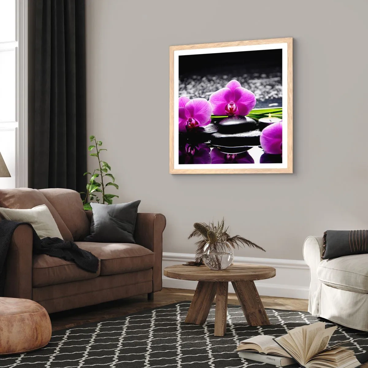 Póster en marco roble claro - Ahogarse en la paz y la tranquilidad - 40x40 cm