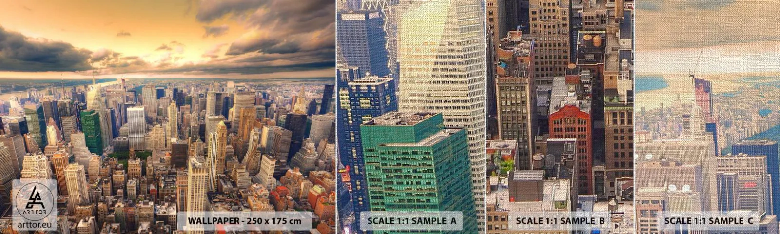 Muestra de fotomural Premium Canvas - Metrópolis dorada - Ciudad, Nueva York, Arquitectura - 100x30 cm