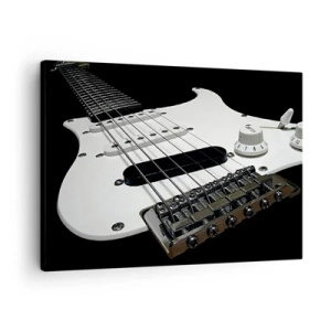 Cuadro sobre lienzo - Impresión de Imagen - Primer plano de una guitarra eléctrica blanca sobre fondo negro. - 70x50cm - Oculto en blanco está el sonido - Decoración de pared moderna para salón y dormitorio ARTTOR