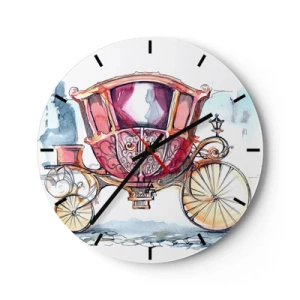 Reloj de pared - Reloj de vidrio - Carro colorido en estilo acuarela - 30x30cm - ¿A la boda o al baile? - Decoración de pared moderna para salón, cocina y dormitorio ARTTOR